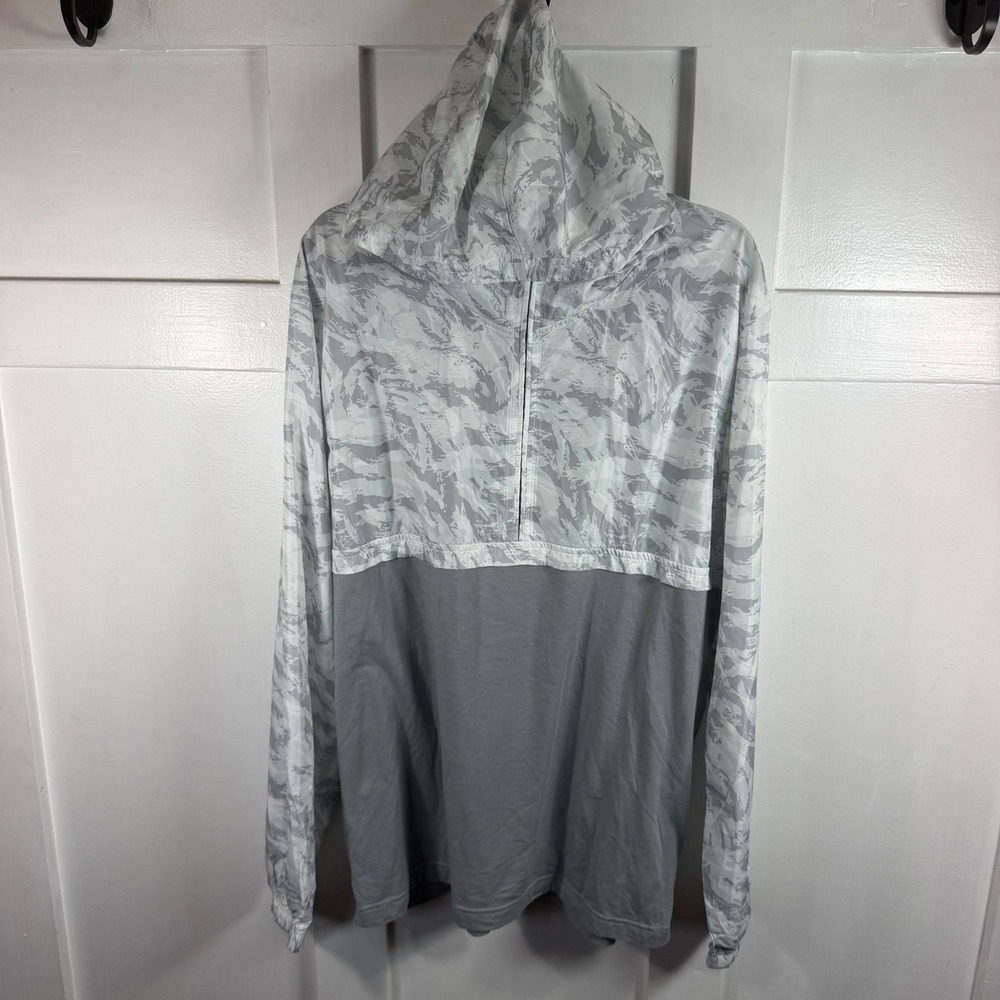 Under Armour Jacket Men 2XL Sportstyle Wind Anorak Camo 1/4 Zip Hoodie Gray/Wht
